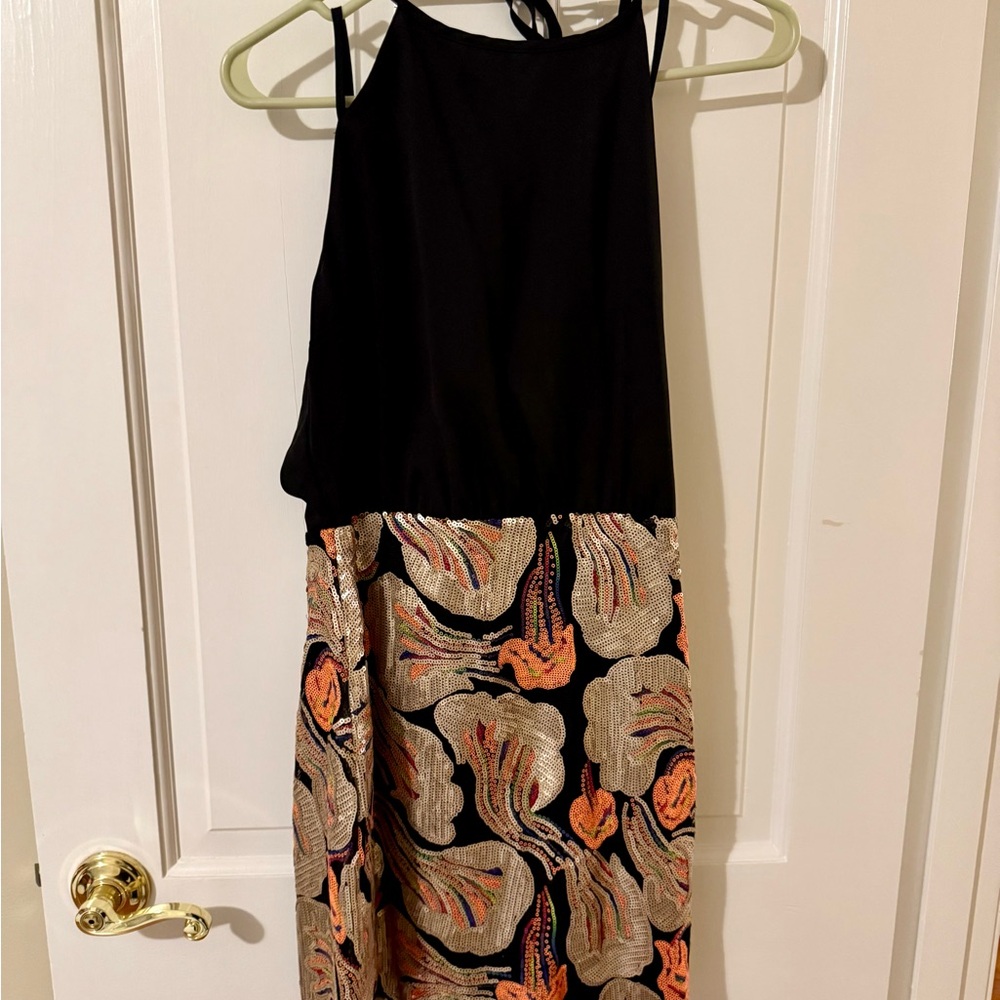 Jealous Tomato Black and Orange Sundress Sleeveless Halter Midi